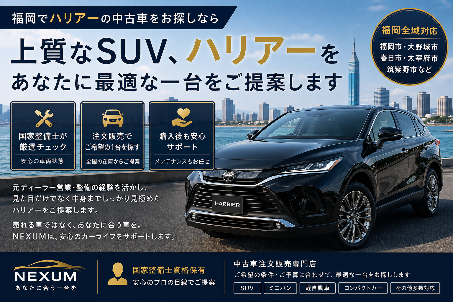 福岡の中古車販売店NEXUMで販売したハリアー