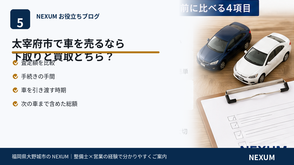 福岡の中古車販売店NEXUMが大宰府で車の売却をする場合の画像
