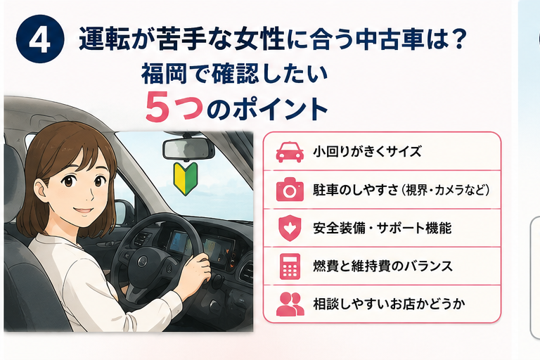 福岡の中古車販売店NEXUMが女性目線でおすすめの車を開設している画像