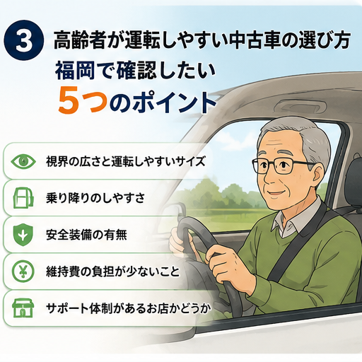 福岡中古車販売店NEXUMが高齢者のお車ご購入時に注意すべきポイントをまとめた画像